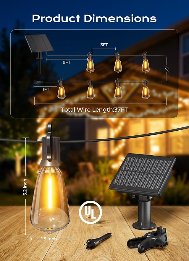 Brightown 37FT Solar String Lights Outdoor Waterproof, Patio Lights - Image 6
