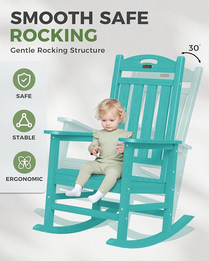 Oversized Outdoor Rocking Chair Set of 2, HDPE All-Weather Patio Rocking Chairs - Image 4
