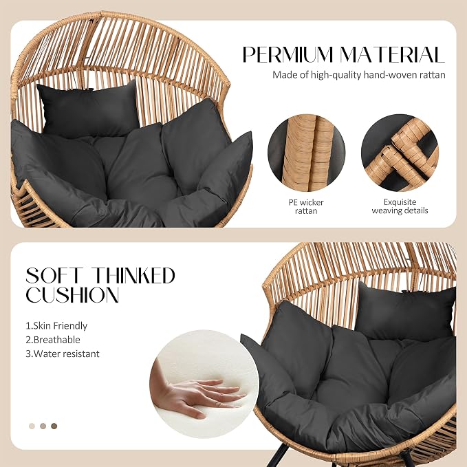 JAMFLY Egg Chair Wicker Outdoor Chairs, Oversized Patio Chair Oversized Lounger - Image 4