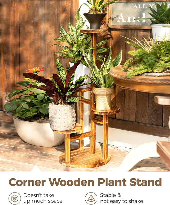 Bamworld Plant Stand Indoor Plant Shelf 4 Tier Wood Plant Stand - Image 5