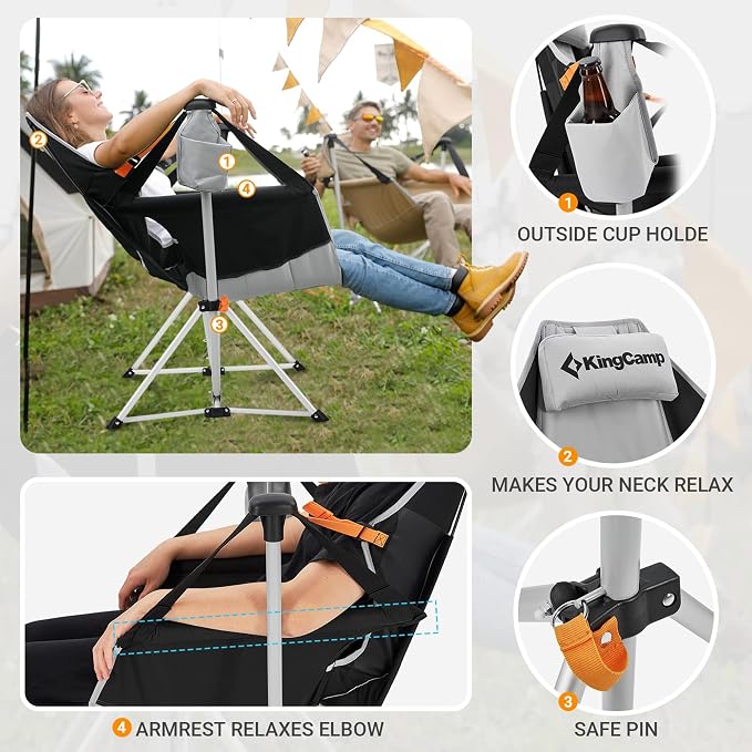 KingCamp Hammock Chair with Footrest – Heavy Duty Swinging Rocking Camping - Image 5