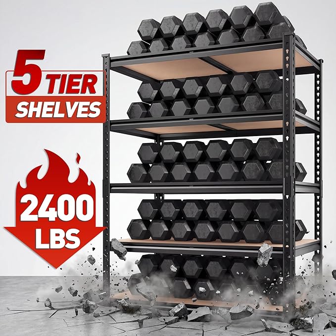 REIBII 2400LBS Storage Shelves 5 Tier Garage Shelving Heavy Duty, Adjustable - Image 4