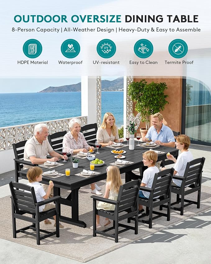 SERWALL Outdoor Dining Chairs Set of 4, All-Weather HDPE Patio Chair - Image 6