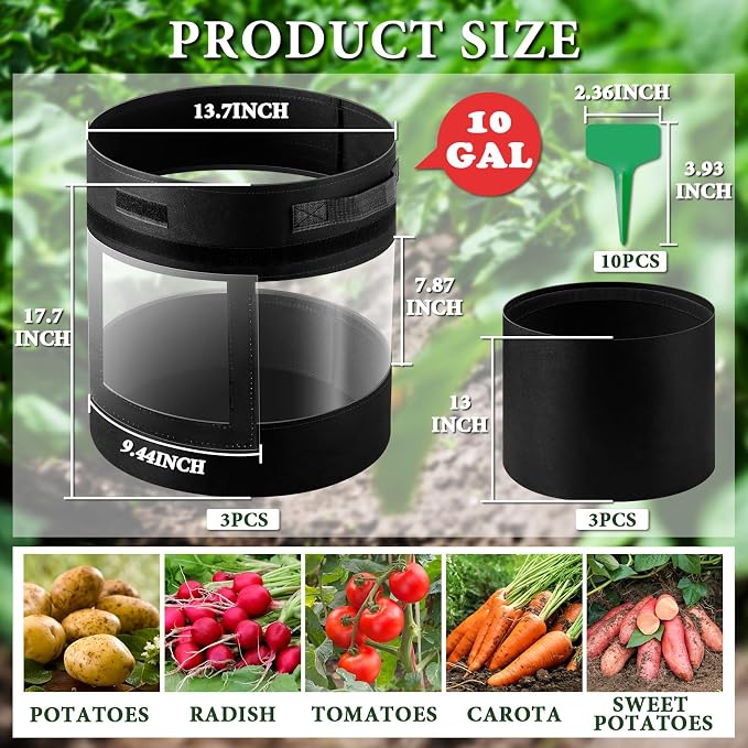 3 Pack 10 Gallon 360° Visibility Potato Grow Bags - Image 2