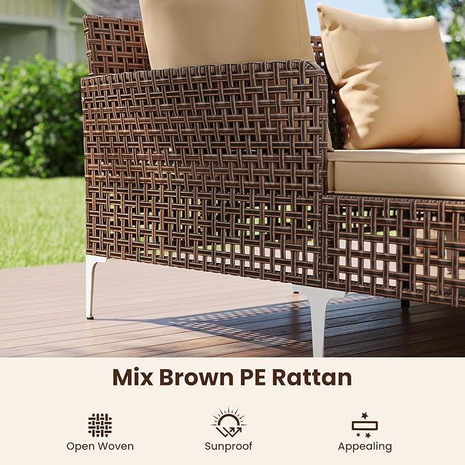 Tangkula Outdoor Rattan Double Daybed, Boho Wicker Chaise Lounge - Image 7