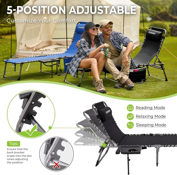 FUNDANGO Chaise Lounge Chair Outdoor, 5-Position Folding Tanning Chair - Image 7