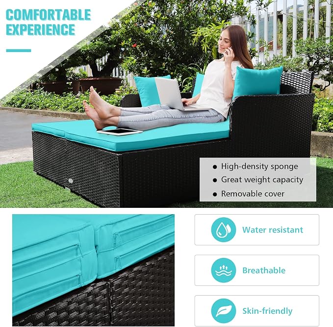 RELAX4LIFE Rattan Patio Outdoor Daybed, Wicker 2-Person Sunbed Loveseat - Image 7