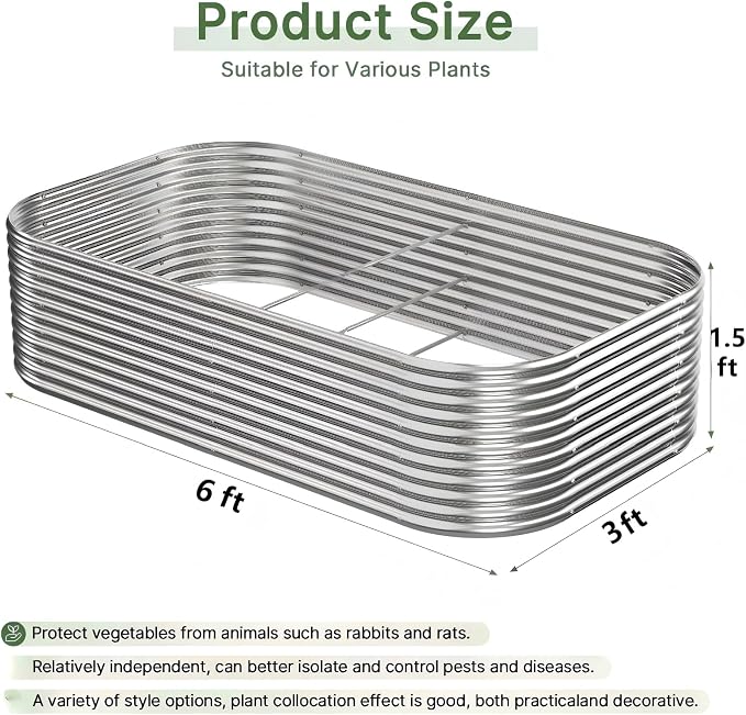 2 PCS Tall 6x3x1.5ft Galvanized Raised Garden Bed Outdoor, Metal Garden Bed - Image 2