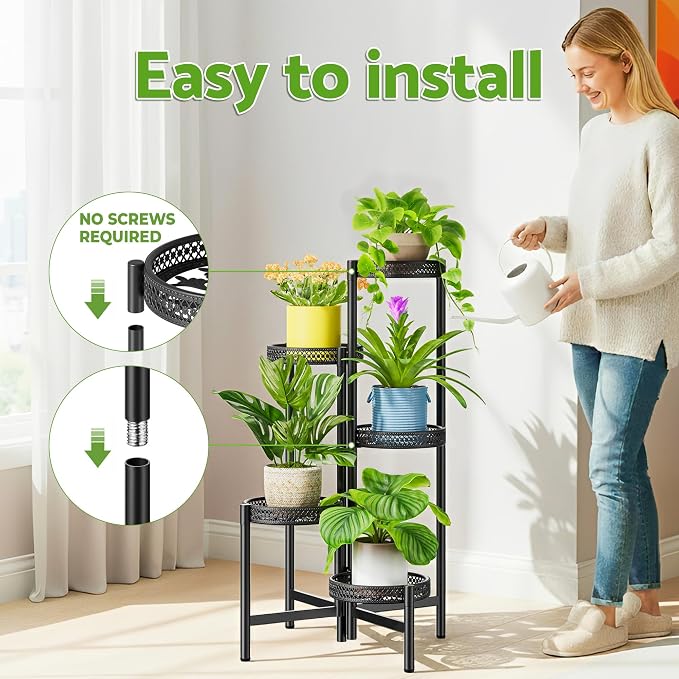 Plant Stand Indoor Outdoor, 5 Tier Corner Metal Flower Display Holder Shelf - Image 6