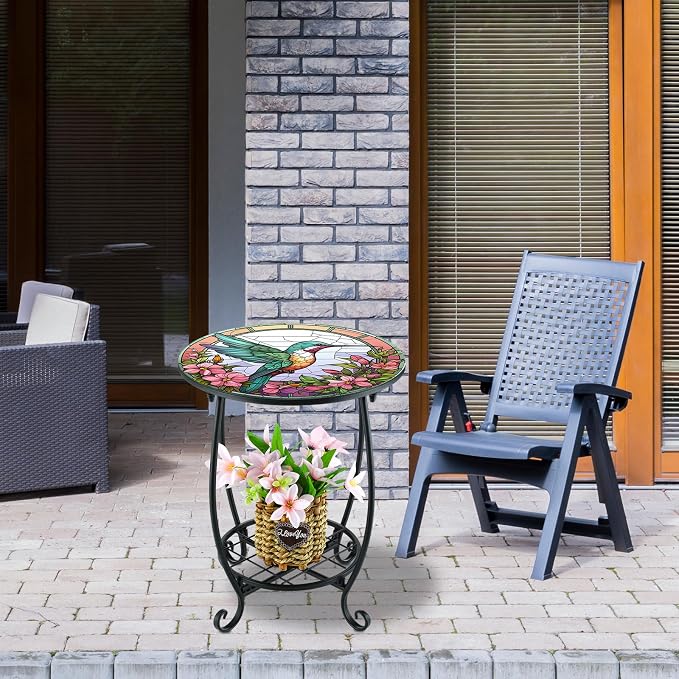 Outdoor Side Table Round Small Mosaic Patio Accent Indoor End Plant Metal - Image 6