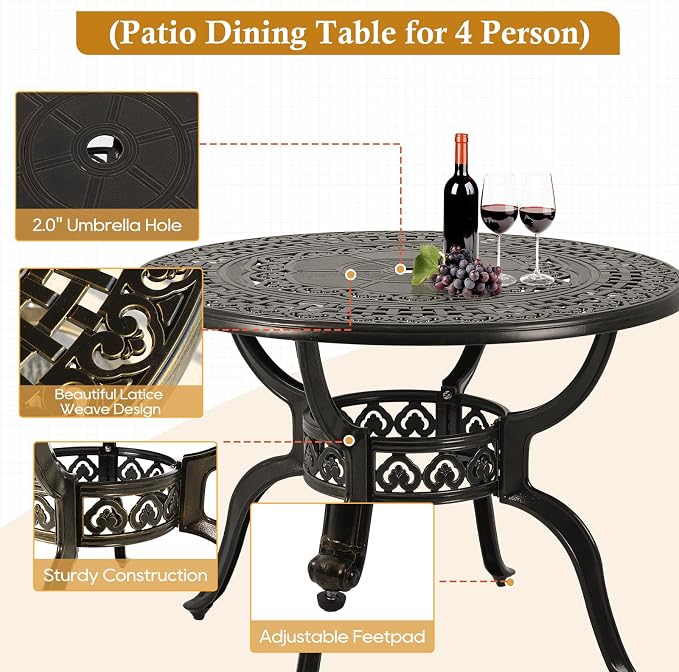 Cast Aluminum Outdoor Patio Dining Set, All Weather Outdoor Furniture Dining Set - Image 3