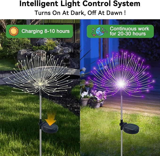 Solar Garden Lights Outdoor Waterproof, 2 Pack 120 LED Solar Firework Lights - Image 2
