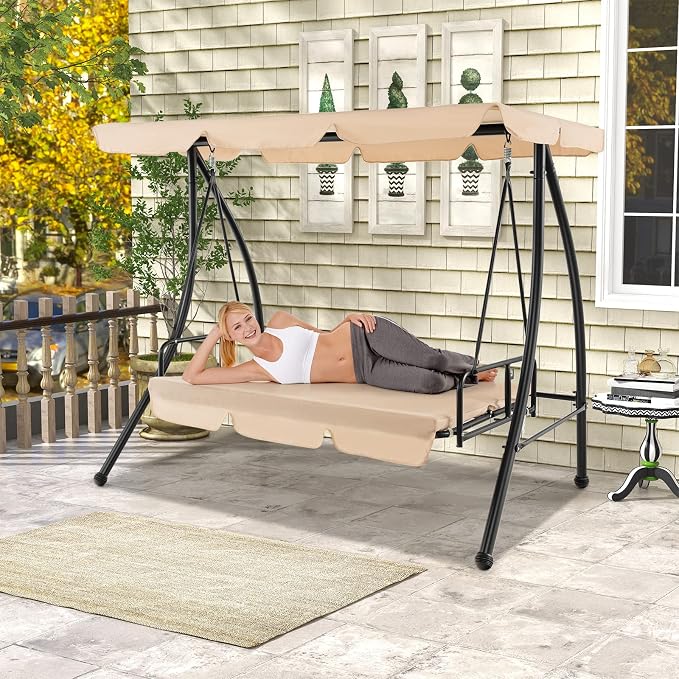 Tangkula 2 Person Porch Swing, 2-in-1 Convertible Outdoor Swing Bed - Image 2