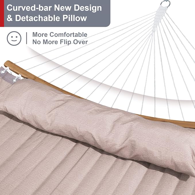 Double Hammock with 12 FT Stand, 2 Person Curved Bar Hammock with Stand - Image 4