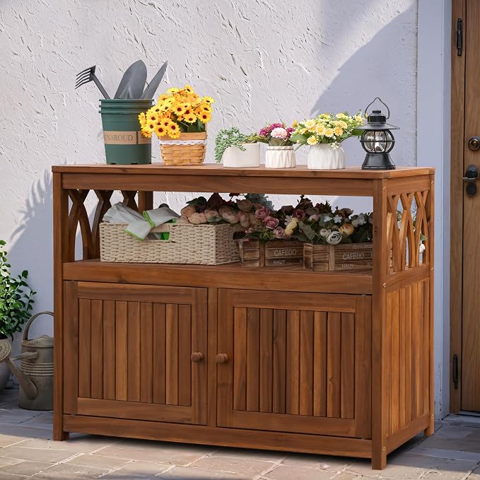 Greesum 2-Tier Outdoor Storage Cabinet in Acacia Wood, - Image 2