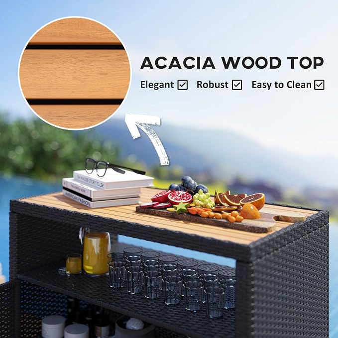 Outsunny Wicker Outdoor Storage Cabinet, Rattan Outdoor Bar Table - Image 6