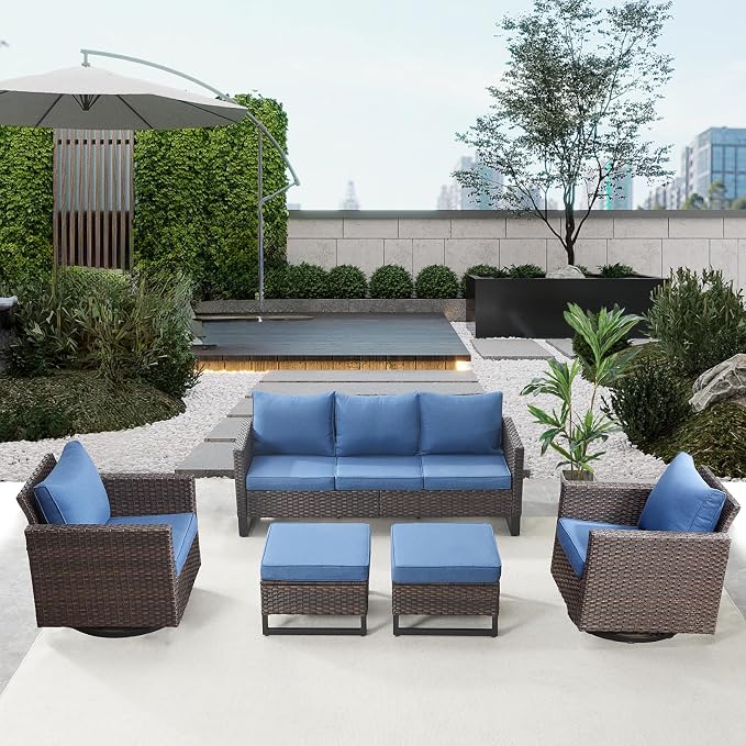 Belord Wicker Patio Furniture 5 Piece Outdoor Sofa Set, Oversize Outdoor Swivel - Image 3