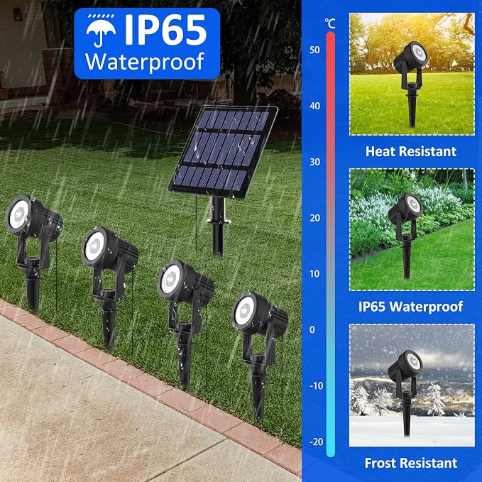 T-SUNUS Solar Christmas Spotlight Outdoor Warm White 3000K, 4-in-1 Spot Lights - Image 5