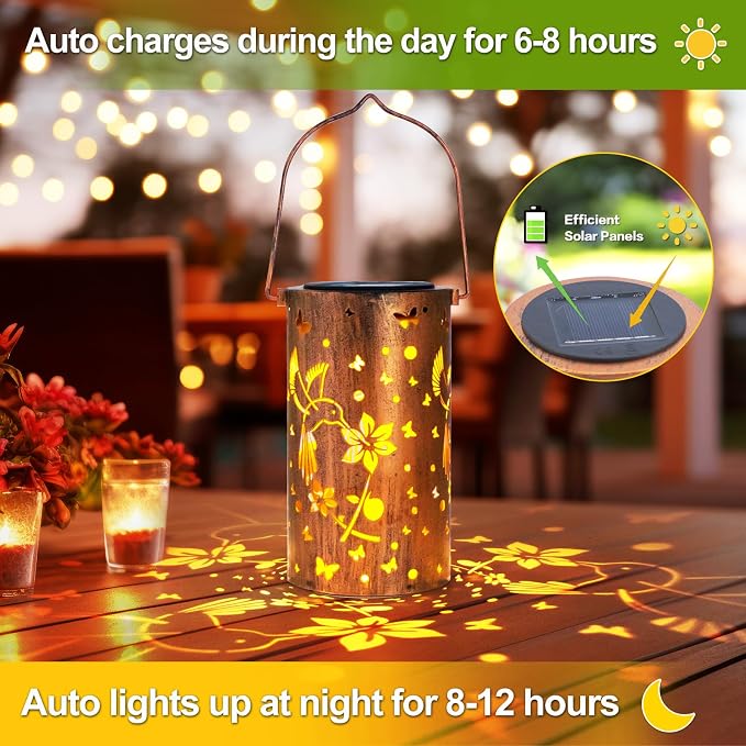 2 Pack Solar Lanterns Outdoor Waterproof Hummingbirds Birthday Gifts - Image 3