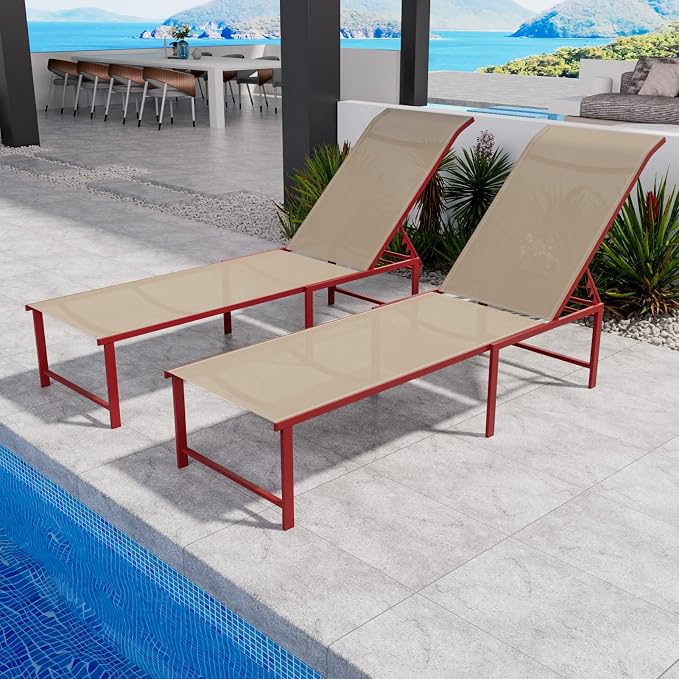 Outdoor Pool Lounge Chairs, Five-Position Recliner Loungers by RICNOD