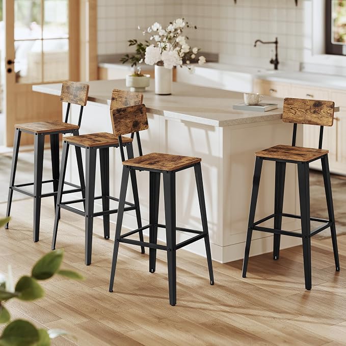 VASAGLE Set of 4 Bar Stools, Bar Height Stools, 29.1 Inches Tall Barstools by VASAGLEbySONGMICSHOME