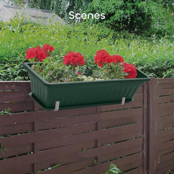 GROWNEER 3 Packs 17 Inches Green Flower Window Box Plastic Vegetable Planters - Image 7