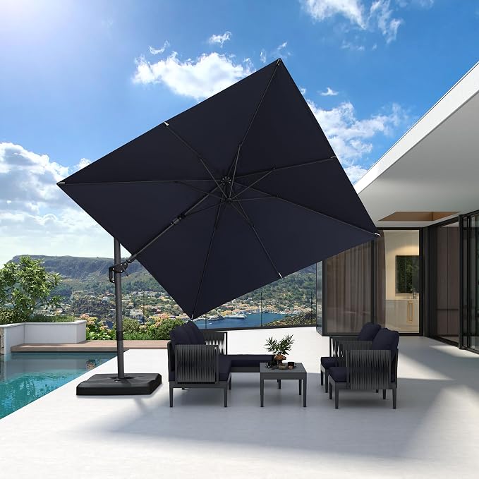 PURPLE LEAF 9.8' X 9.8' Left-right Tilting Patio Umbrella Outdoor Cantilever by PURPLELEAF