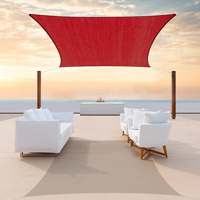 ColourTree TAPR1616 Custom Size 7' x 12' Red Sun Shade Sail Canopy UV Block by ColourTree