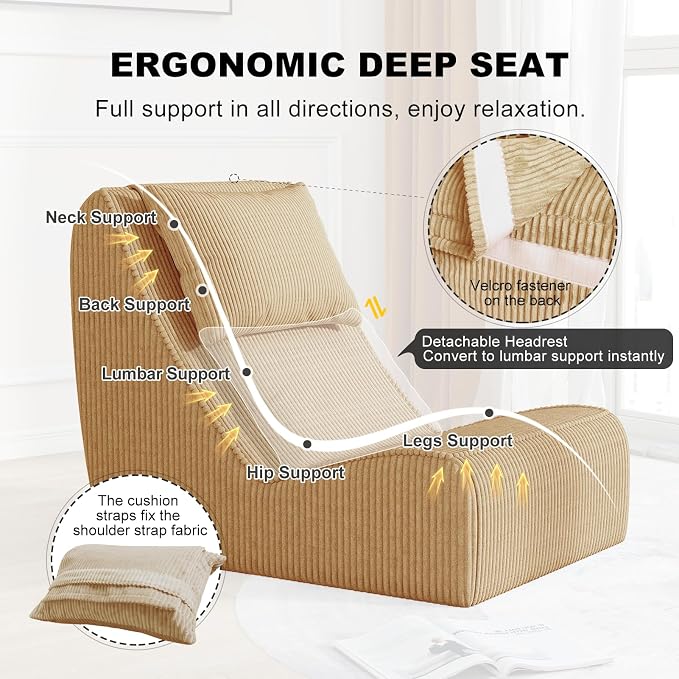Giant Bean Bag Chair for Adults, Corduroy Chaise Lounge - Image 4