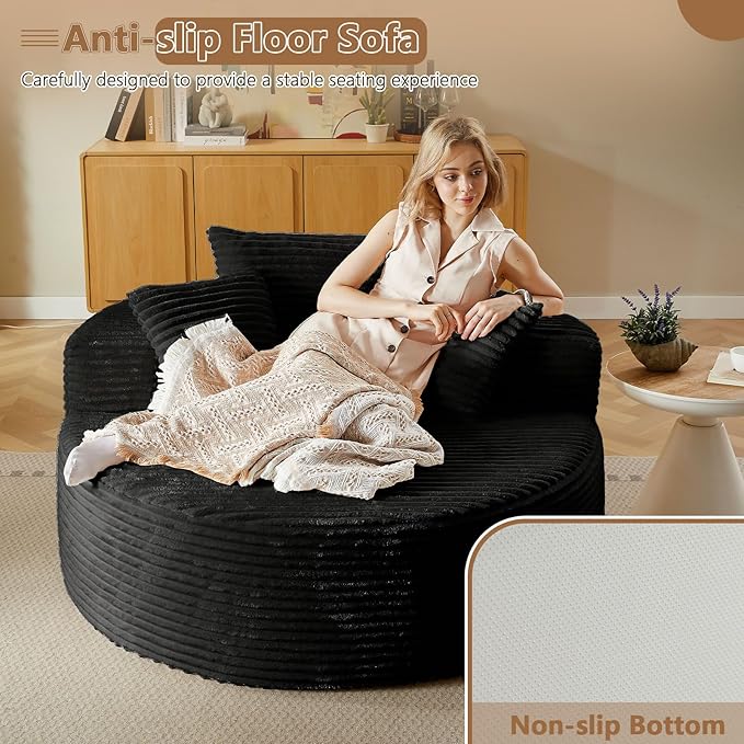 Oversized Round Chair Lounge Chaise Indoor, Upholstered Corduroy Deep Seat - Image 5