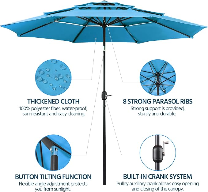 Yaheetech 3-Tier Patio Parasol 10ft Vented Outdoor Canopy Sun Shade Large - Image 4