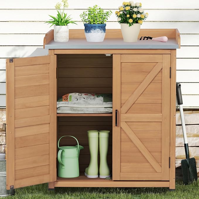 Outdoor Storage Cabinet & Potting Bench Table - Image 2