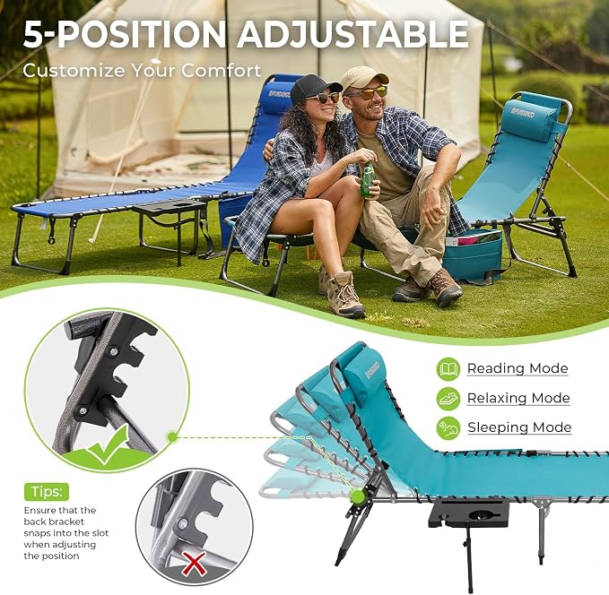 FUNDANGO Chaise Lounge Chair Outdoor, 5-Position Folding Tanning Chair - Image 8