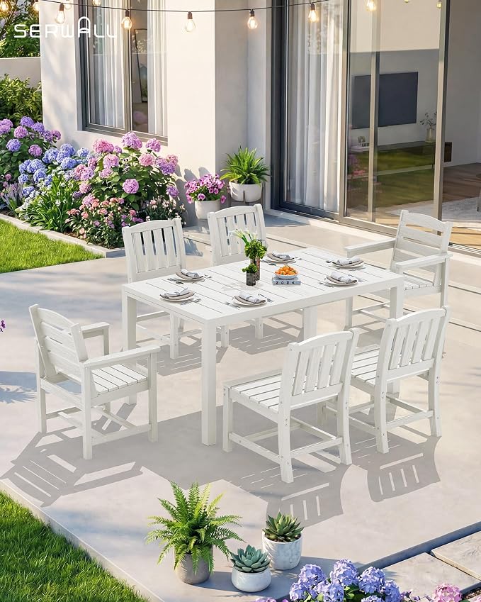 SERWALL 7-Piece Outdoor Dining Set, All Weather HDPE Outdoor Furniture Set - Image 2
