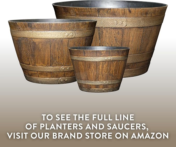 Classic Home and Garden Outdoor Whiskey Resin Flower Pot Barrel Planter - Image 7