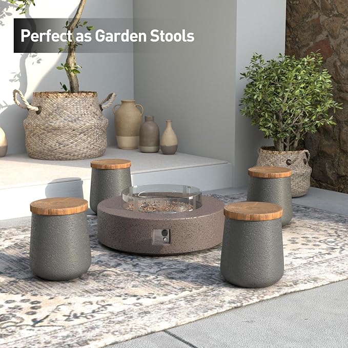 SUNBURY Small Outdoor Side Table, Accent Side Table, Garden Stool Wooden-Look - Image 5