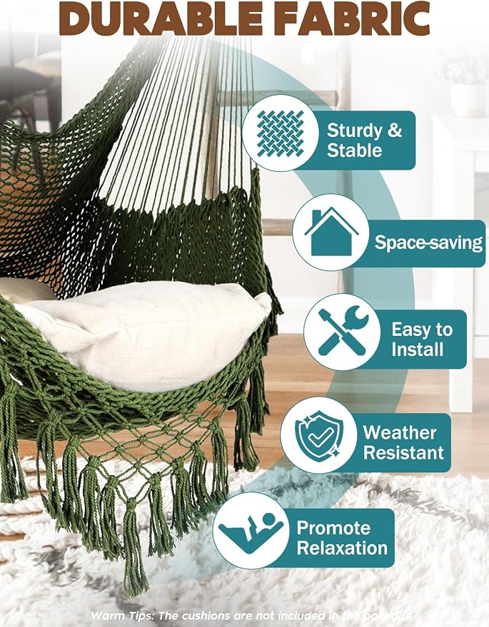 Chihee Hammock Chair Super Large Hanging Chairs Soft-Spun Cotton Rope Woven - Image 2