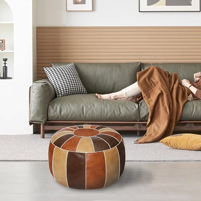 Thgonwid Unstuffed Moroccan Storage Pouf Foot Stool Ottoman Seat Handmade Faux - Image 2
