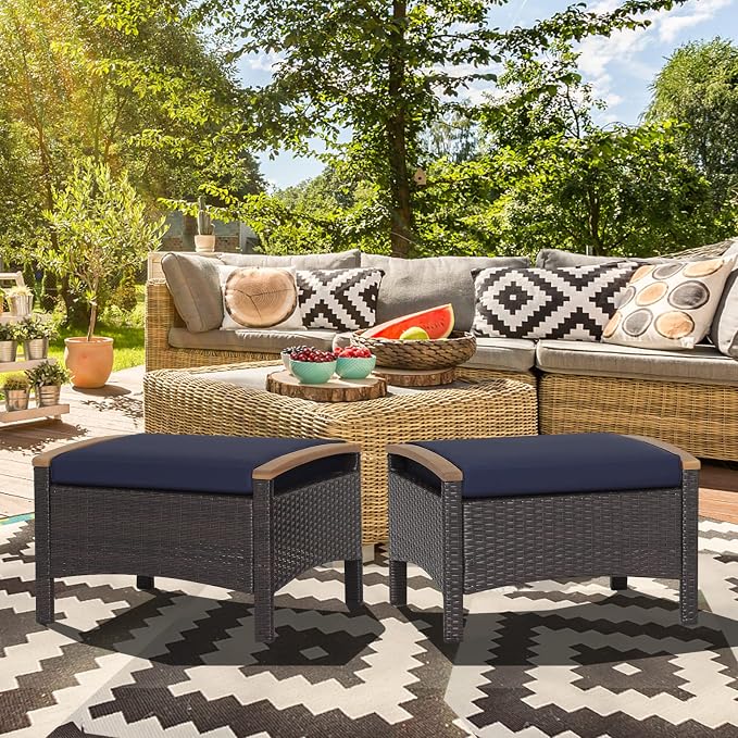 RELAX4LIFE Outdoor Wicker Ottomans - Image 9