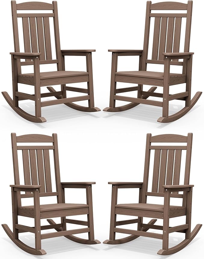 SERWALL HDPE Outdoor Rocking Chair Set of 4, Patio Rocking Chairs, All-Weather by SERWALL