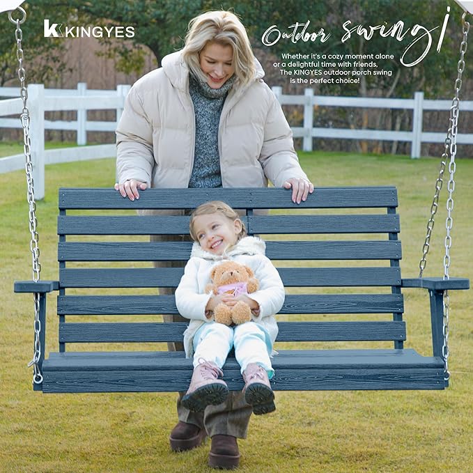 KINGYES Outdoor Hanging Porch Swing Set of 4, 2 Seat Patio Chair - Image 6