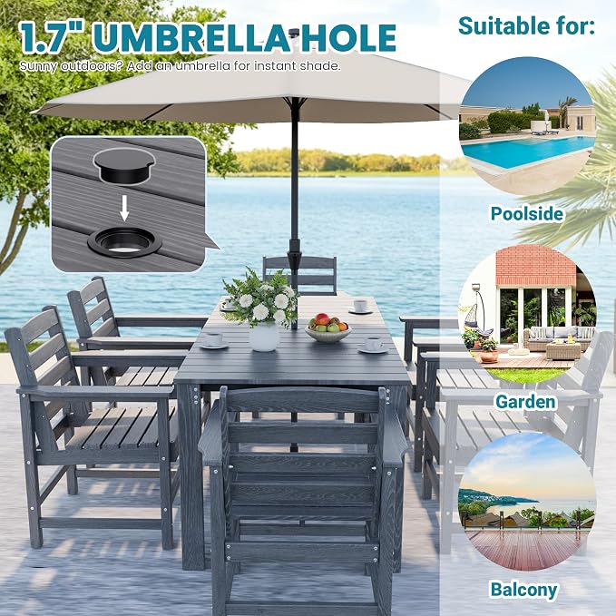 Outdoor HDPE Dining Table Set, 10-Piece Outdoor Dining Table Sets, Wood Grain - Image 4