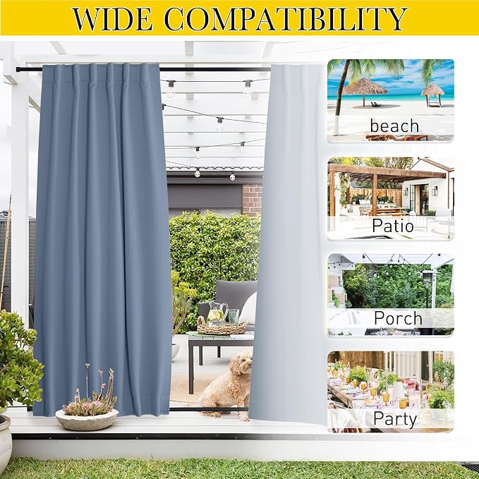 NICETOWN 2 Panels Outdoor Curtains Waterproof Pocket & Back Tab on Top & Bottom - Image 7