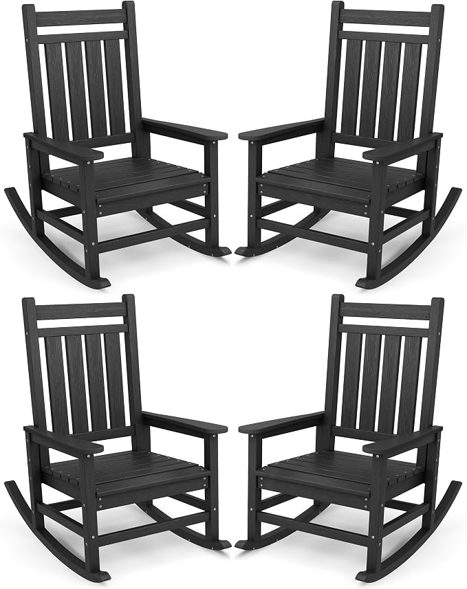 SERWALL Oversized Outdoor Rocking Chair Set of 4, HDPE Rocker by SERWALL