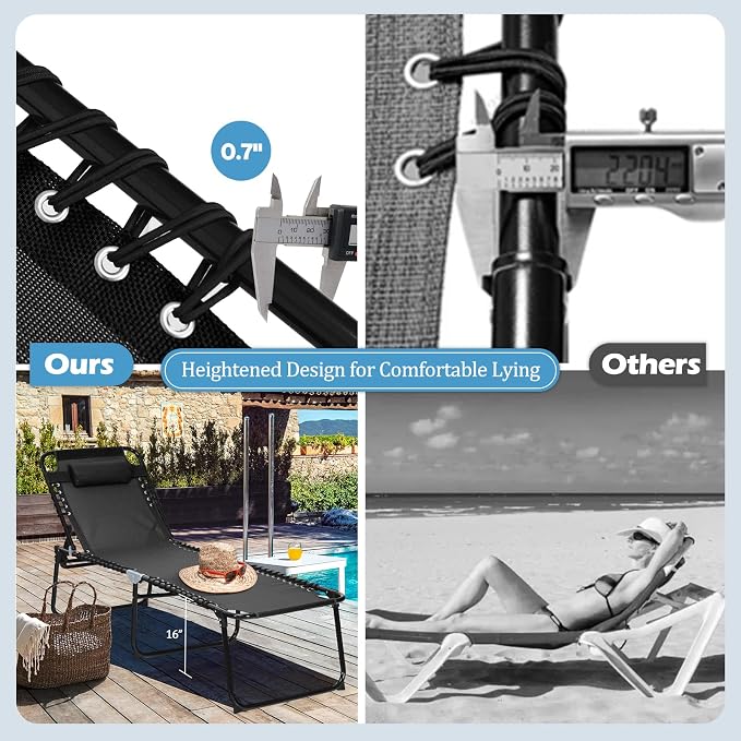 GYMAX Lounge Chairs for Outside, Extra High Folding Beach Tanning Lounger - Image 9
