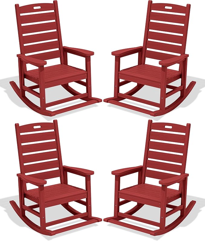 SERWALL Outdoor Rocking Chair Set of 4, Oversized HDPE Patio Rocking Chair by SERWALL