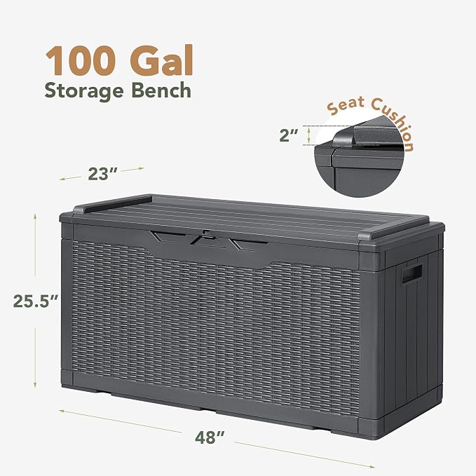 Flamaker Deck Box with Cushion 100 Gallon Waterproof Resin Storage Box with Air - Image 6