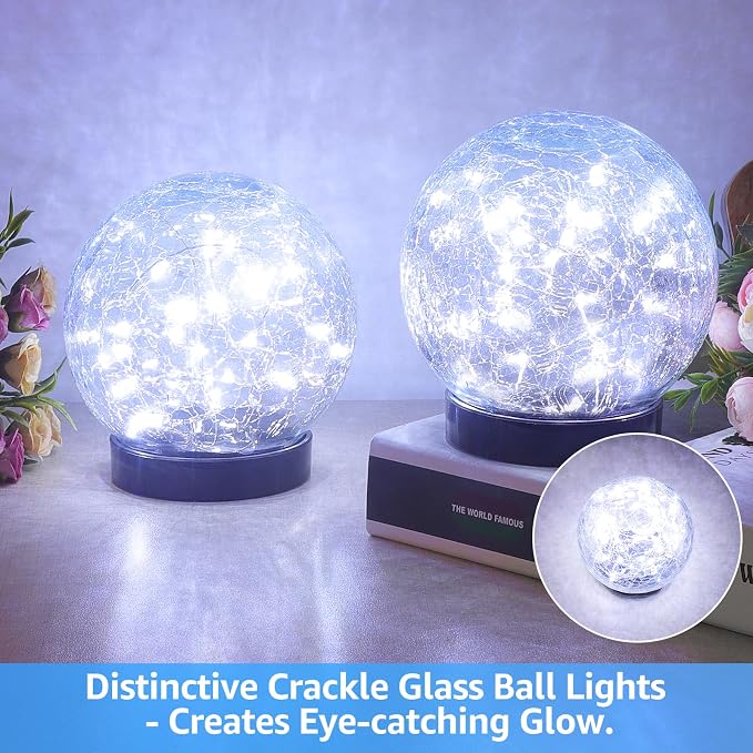 2-Pack Garden Solar Lights Outdoor, Cracked Glass Ball Light Waterproof - Image 6