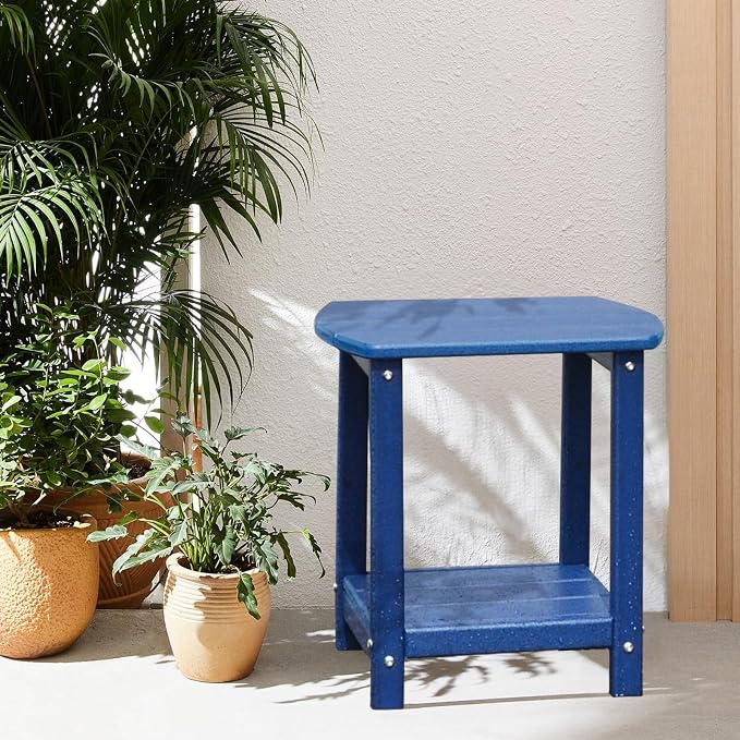 Adirondack Square Outdoor Side Table, 2-Tier Storage Patio Side Table, HDPE End - Image 2