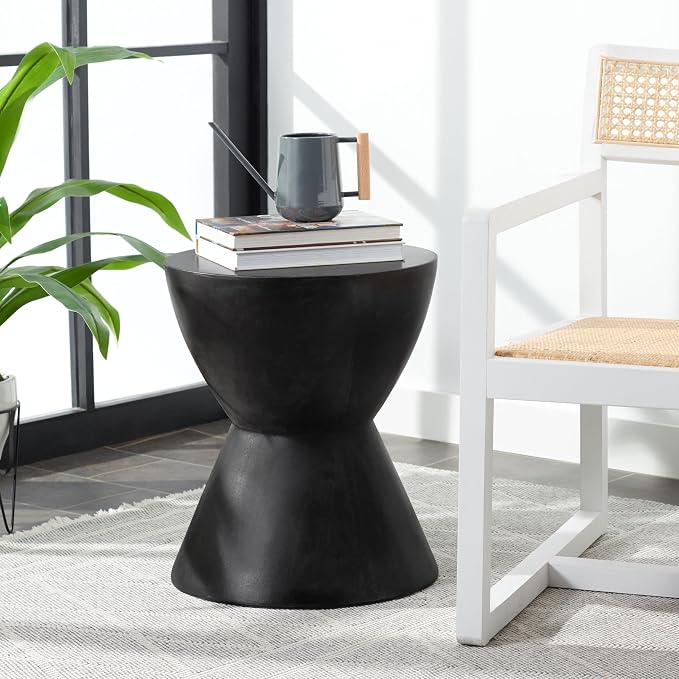 Safavieh Outdoor Athena Black Modern Concrete Round Accent Table - Image 2
